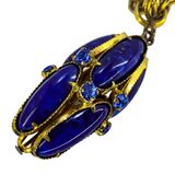 1950s Renaissance Revival Heavy Gold Tone Rope Chain Necklace Cobalt Blue Pendant – Collectible vintage item