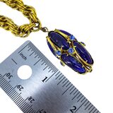 1950s Renaissance Revival Heavy Gold Tone Rope Chain Necklace Cobalt Blue Pendant – Collectible vintage item