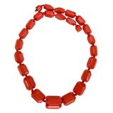 MOD Red Bakelite Graduated Necklace Faceted Barrel Beads 20 Inch – Rare collectible vintage item 