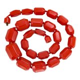 MOD Red Bakelite Graduated Necklace Faceted Barrel Beads 20 Inch – Rare collectible vintage item 