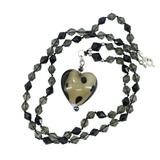 Art Glass Heart Pendant Neckalce - Smoky And Black Dots – OOAK - Unique one of a kind item handmade by A World Of Things made using recycled materials 