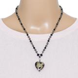 Art Glass Heart Pendant Neckalce - Smoky And Black Dots – OOAK - Unique one of a kind item handmade by A World Of Things made using recycled materials 