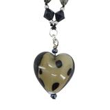 Art Glass Heart Pendant Neckalce - Smoky And Black Dots – OOAK - Unique one of a kind item handmade by A World Of Things made using recycled materials 