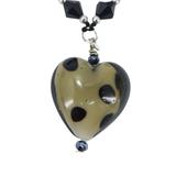 Art Glass Heart Pendant Neckalce - Smoky And Black Dots – OOAK - Unique one of a kind item handmade by A World Of Things made using recycled materials 