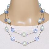Signed Lisner 2 Strand Station - Blue Glass & Faux Pearl Necklace – Collectible vintage designer item