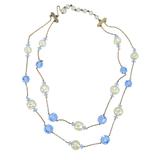 Signed Lisner 2 Strand Station - Blue Glass & Faux Pearl Necklace – Collectible vintage designer item