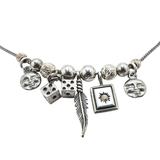 Whimsical Artisan Silver Charm Necklace - Moon Faces, Dice, Feather – OOAK - Unique one of a kind item handmade by A World Of Things made using recycled materials 