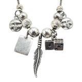 Whimsical Artisan Silver Charm Necklace - Moon Faces, Dice, Feather – OOAK - Unique one of a kind item handmade by A World Of Things made using recycled materials 