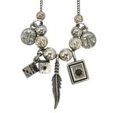 Whimsical Artisan Silver Charm Necklace - Moon Faces, Dice, Feather – OOAK - Unique one of a kind item handmade by A World Of Things made using recycled materials 