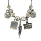 Whimsical Artisan Silver Charm Necklace - Moon Faces, Dice, Feather – OOAK - Unique one of a kind item handmade by A World Of Things made using recycled materials 