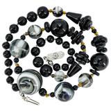 Vintage MCM Czech Pressed Glass Black Gray White Swirl Statement Beaded Necklace - Restrung – Rare collectible vintage item 