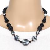 Vintage MCM Czech Pressed Glass Black Gray White Swirl Statement Beaded Necklace - Restrung – Rare collectible vintage item 