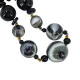 Vintage MCM Czech Pressed Glass Black Gray White Swirl Statement Beaded Necklace - Restrung – Rare collectible vintage item 