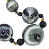 Vintage MCM Czech Pressed Glass Black Gray White Swirl Statement Beaded Necklace - Restrung – Rare collectible vintage item 