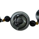 Vintage MCM Czech Pressed Glass Black Gray White Swirl Statement Beaded Necklace - Restrung – Rare collectible vintage item 