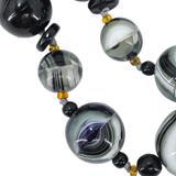 Vintage MCM Czech Pressed Glass Black Gray White Swirl Statement Beaded Necklace - Restrung – Rare collectible vintage item 
