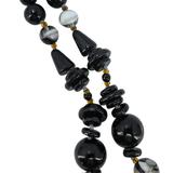 Vintage MCM Czech Pressed Glass Black Gray White Swirl Statement Beaded Necklace - Restrung – Rare collectible vintage item 