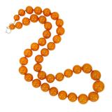 Golden Orange Baltic Amber Bead Necklace 24” 57g 80s USSR Origin Restrung W Sterling Clasp – Collectible vintage item