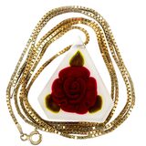 Vintage Reverse-Carved Lucite Pendant Necklace W Rose Motif On 925 Box Chain - 29" Italy – Rare collectible vintage item 