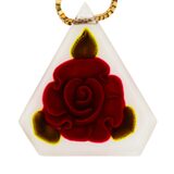 Vintage Reverse-Carved Lucite Pendant Necklace W Rose Motif On 925 Box Chain - 29" Italy – Rare collectible vintage item 
