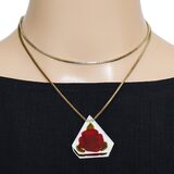 Vintage Reverse-Carved Lucite Pendant Necklace W Rose Motif On 925 Box Chain - 29" Italy – Rare collectible vintage item 
