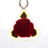 Vintage Reverse-Carved Lucite Pendant Necklace W Rose Motif On 925 Box Chain - 29" Italy – Rare collectible vintage item 