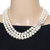 Classic Triple-Strand Glass Pearl Choker Necklace with Ornate Box Clasp - New Old Stock – Vintage dead stock item 