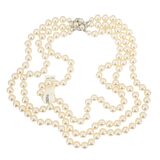 Classic Triple-Strand Glass Pearl Choker Necklace with Ornate Box Clasp - New Old Stock – Vintage dead stock item 