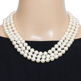 Classic Triple-Strand Glass Pearl Choker Necklace with Ornate Box Clasp - New Old Stock – Vintage dead stock item 