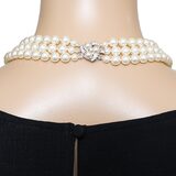 Classic Triple-Strand Glass Pearl Choker Necklace with Ornate Box Clasp - New Old Stock – Vintage dead stock item 