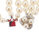 Classic Triple-Strand Glass Pearl Choker Necklace with Ornate Box Clasp - New Old Stock – Vintage dead stock item 