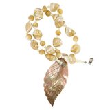 High Luster MOP Carved Shell Leaf Pendant Necklace Sterling Clasp, 18” – Estate Find