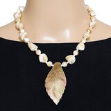 High Luster MOP Carved Shell Leaf Pendant Necklace Sterling Clasp, 18” – Estate Find