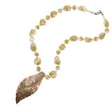 High Luster MOP Carved Shell Leaf Pendant Necklace Sterling Clasp, 18” – Estate Find
