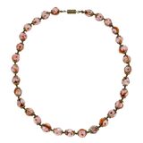 Murano Amber Glass Bead Necklace W White Floral Murrines Cane Flowers 17” – Collectible vintage item