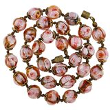 Murano Amber Glass Bead Necklace W White Floral Murrines Cane Flowers 17” – Collectible vintage item