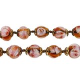 Murano Amber Glass Bead Necklace W White Floral Murrines Cane Flowers 17” – Collectible vintage item