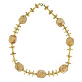 Art Deco Galalith Necklace Marbled Caramel Faceted Beads Brass 1930s – Rare collectible vintage item 