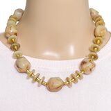 Art Deco Galalith Necklace Marbled Caramel Faceted Beads Brass 1930s – Rare collectible vintage item 