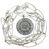Vintage Handcrafted Sterling Aztec Calendar Pendant Necklace On Paperclip Chain – Studio made / small batch item  - Estate find