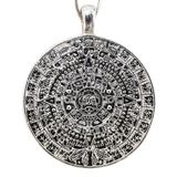 Vintage Handcrafted Sterling Aztec Calendar Pendant Necklace On Paperclip Chain – Studio made / small batch item  - Estate find