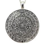 Vintage Handcrafted Sterling Aztec Calendar Pendant Necklace On Paperclip Chain – Studio made / small batch item  - Estate find