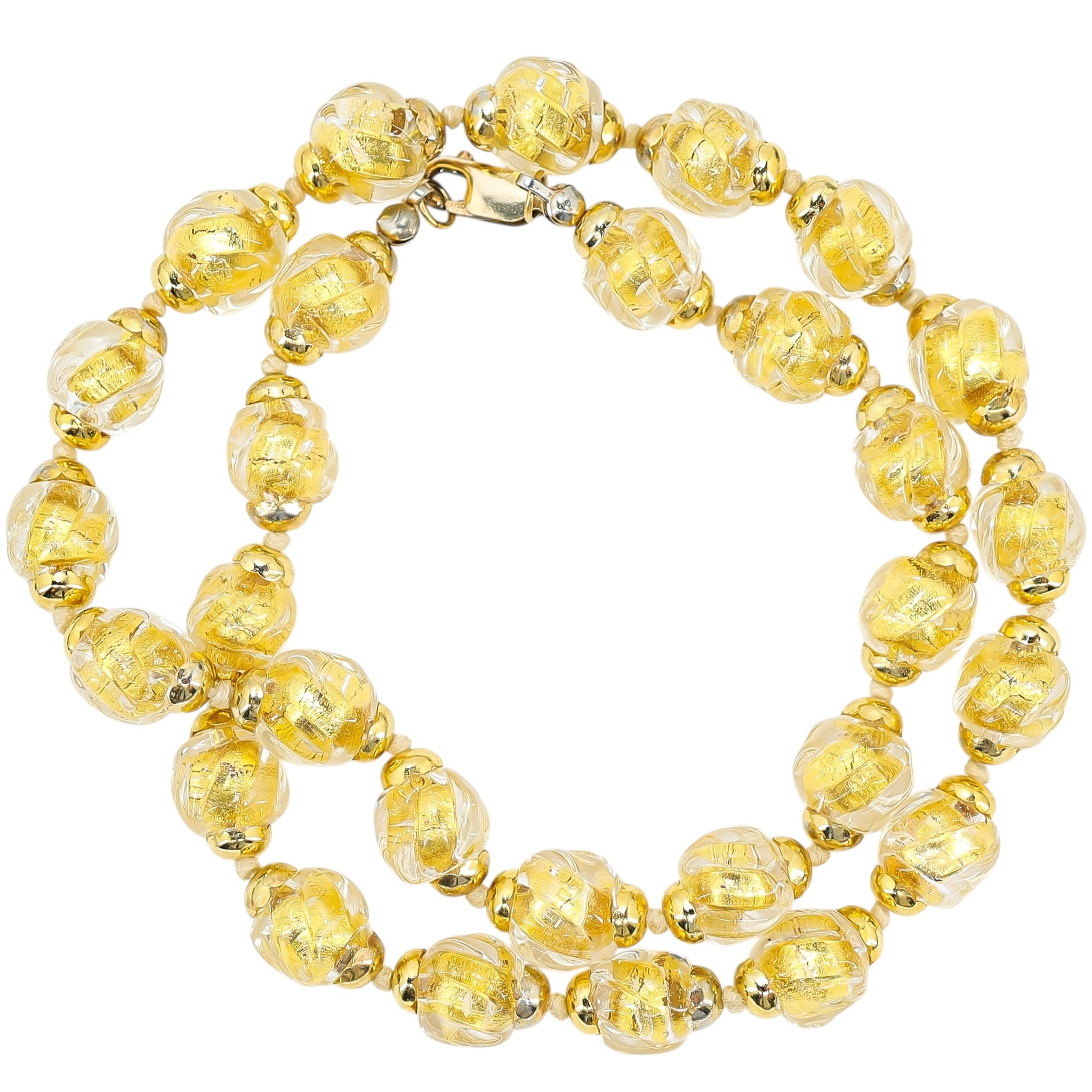 Vintage Murano Gold Foil Beads Sommerso - Ribbed & Twisted Beads Necklace - Gold Filled Clasp/Caps image 2