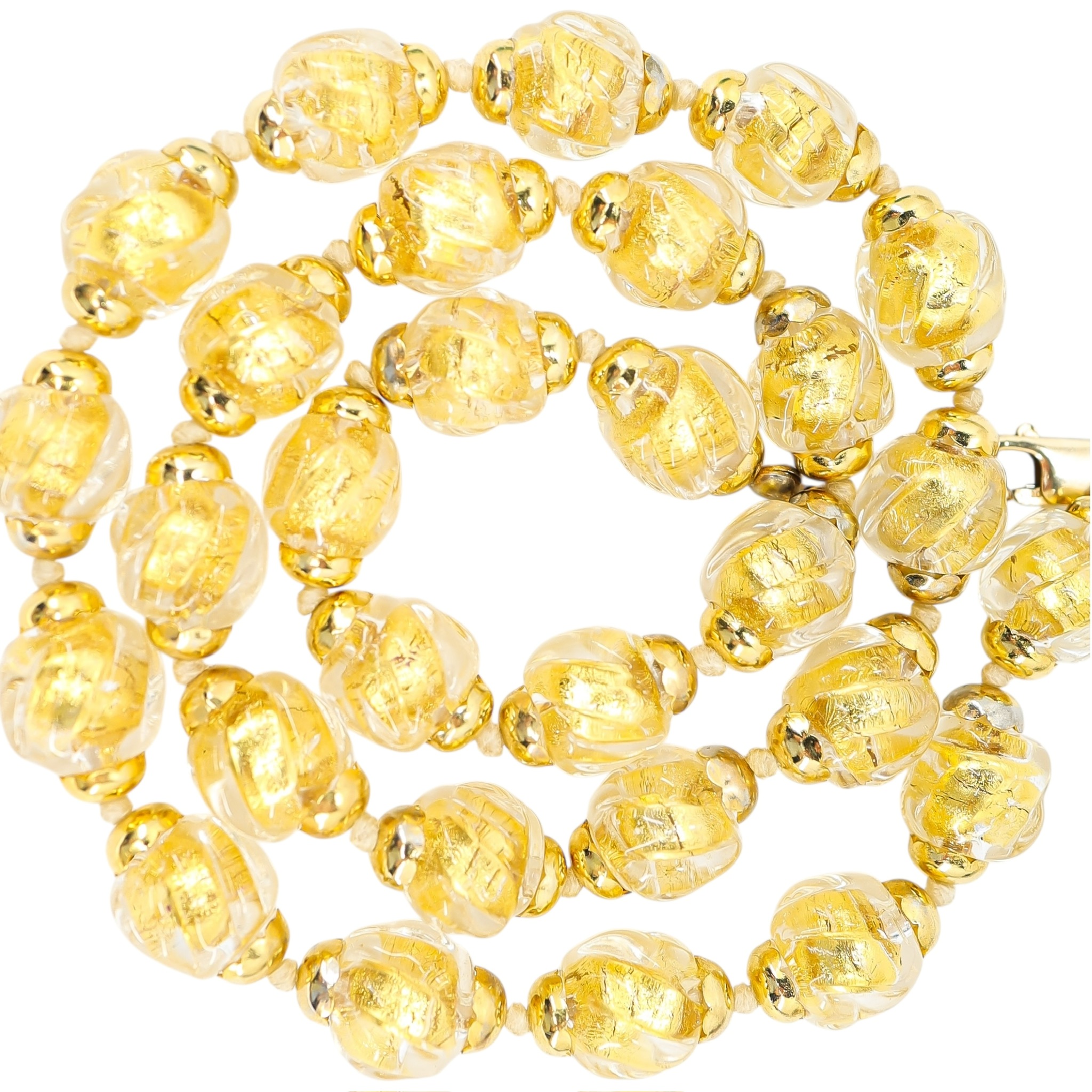 Vintage Murano Gold Foil Beads Sommerso - Ribbed & Twisted Beads Necklace - Gold Filled Clasp/Caps image 5