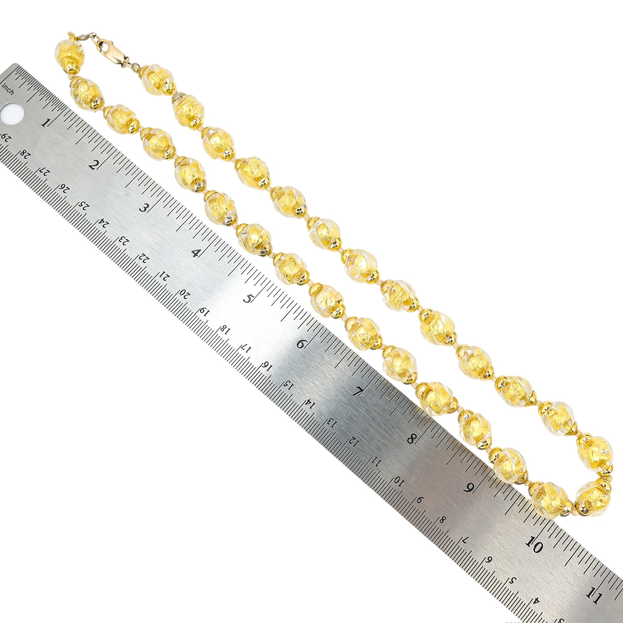 Vintage Murano Gold Foil Beads Sommerso - Ribbed & Twisted Beads Necklace - Gold Filled Clasp/Caps image 6