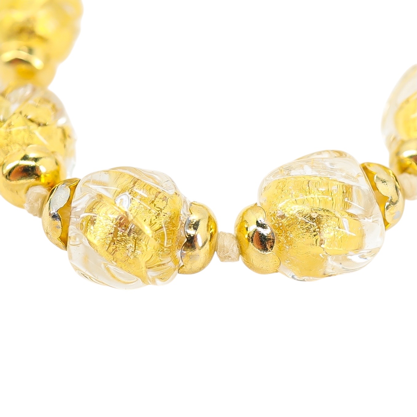 Vintage Murano Gold Foil Beads Sommerso - Ribbed & Twisted Beads Necklace - Gold Filled Clasp/Caps image 7