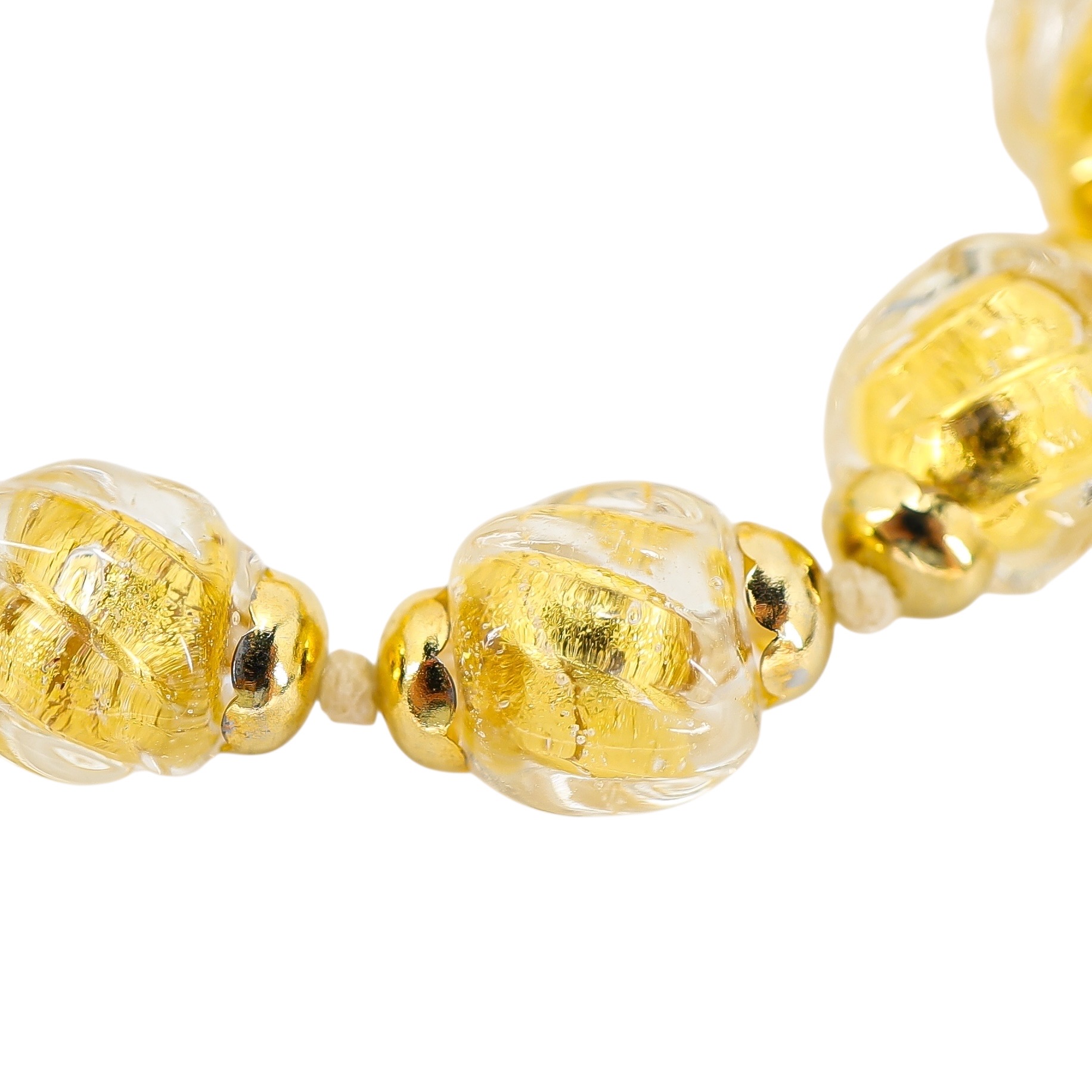 Vintage Murano Gold Foil Beads Sommerso - Ribbed & Twisted Beads Necklace - Gold Filled Clasp/Caps image 8