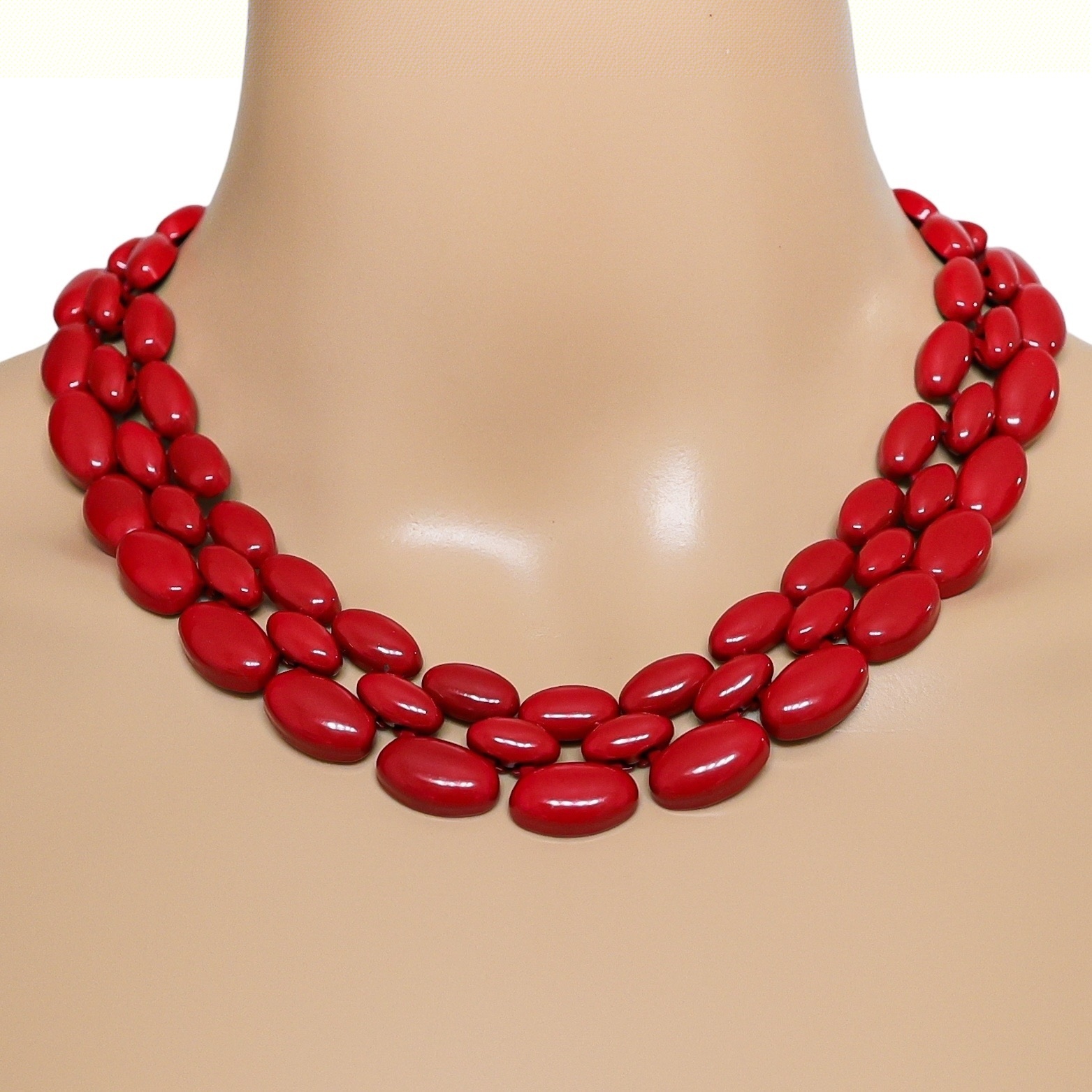 Napier 80s Signed Vibrant Red Metal Choker Necklace image 2