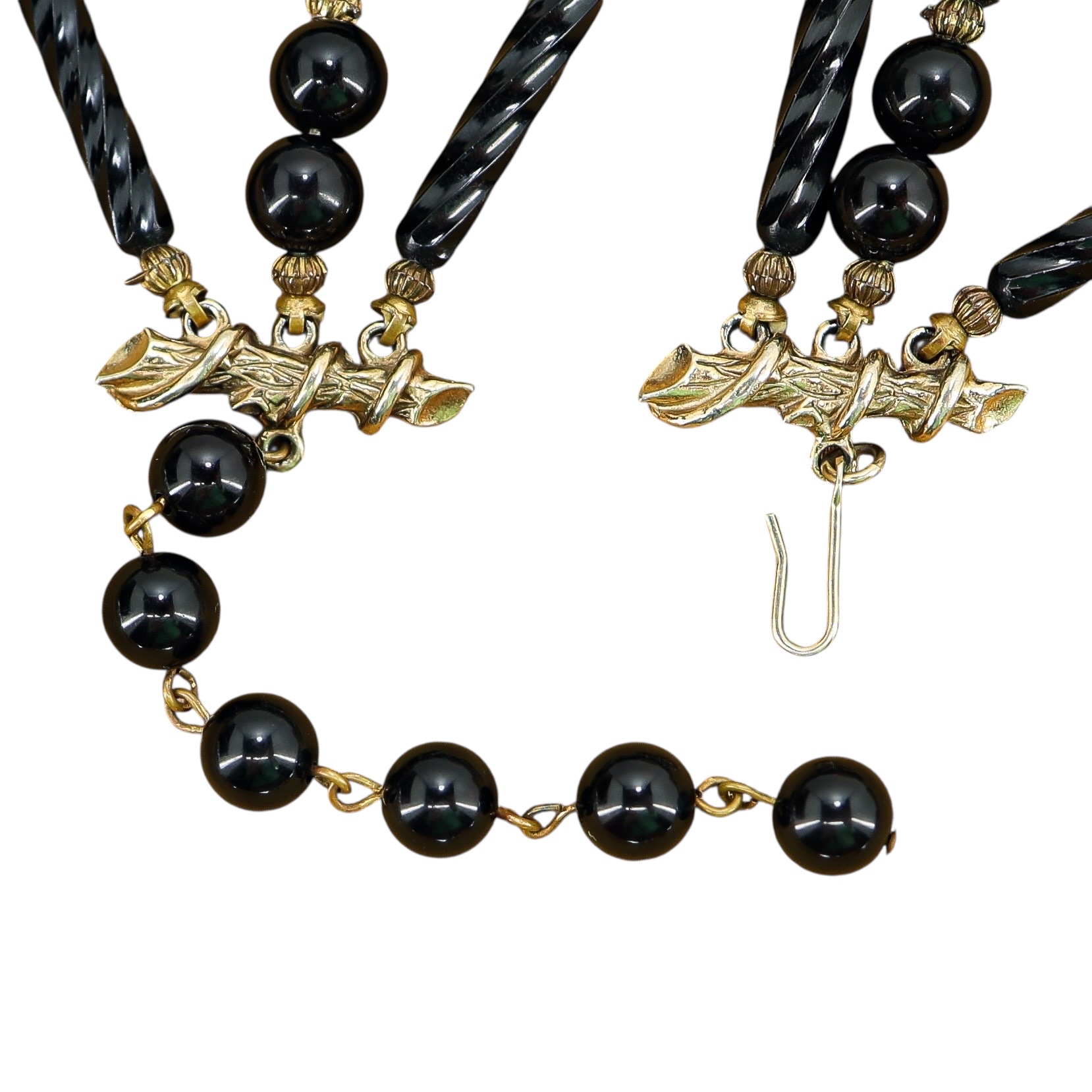 Vintage Cellulose Acetate Black Beaded Necklace - 3 Strands - Ornate - MCM image 3