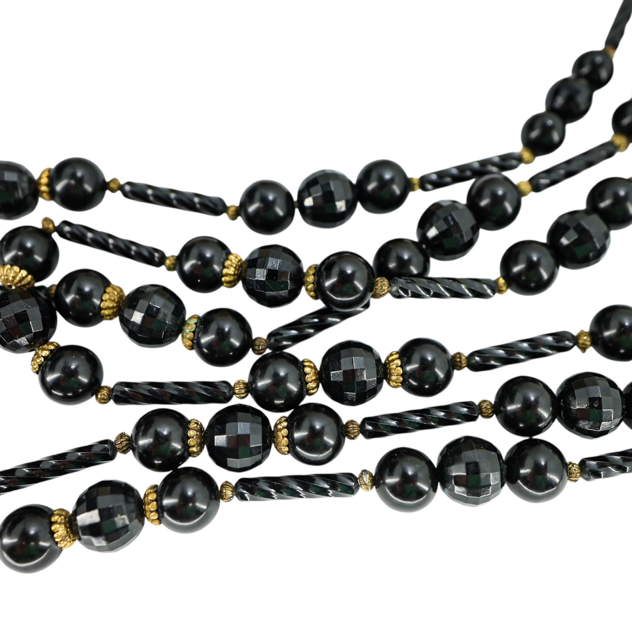 Vintage Cellulose Acetate Black Beaded Necklace - 3 Strands - Ornate - MCM image 4